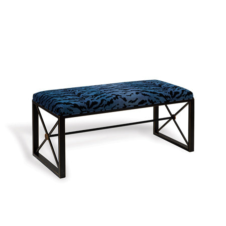 Medallion Bench with Le Tigre Fabric-Port 68-PORT-AFBS-222-20-BenchesBlack Double Bench With Le Tigre Blue-1-France and Son