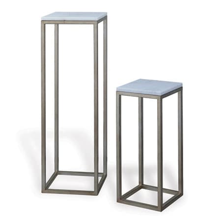 Drake Silver / White Marble Pedestals (Set of 2)-Port 68-PORT-AFFM-142-12-Side Tables-1-France and Son