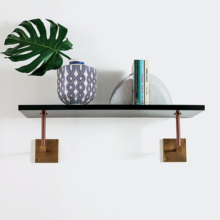 Billy Wall Shelf 36"-Port 68-PORT-AFGS-418-01-Wall DecorBlack/Aged Brass/Leather-2-France and Son