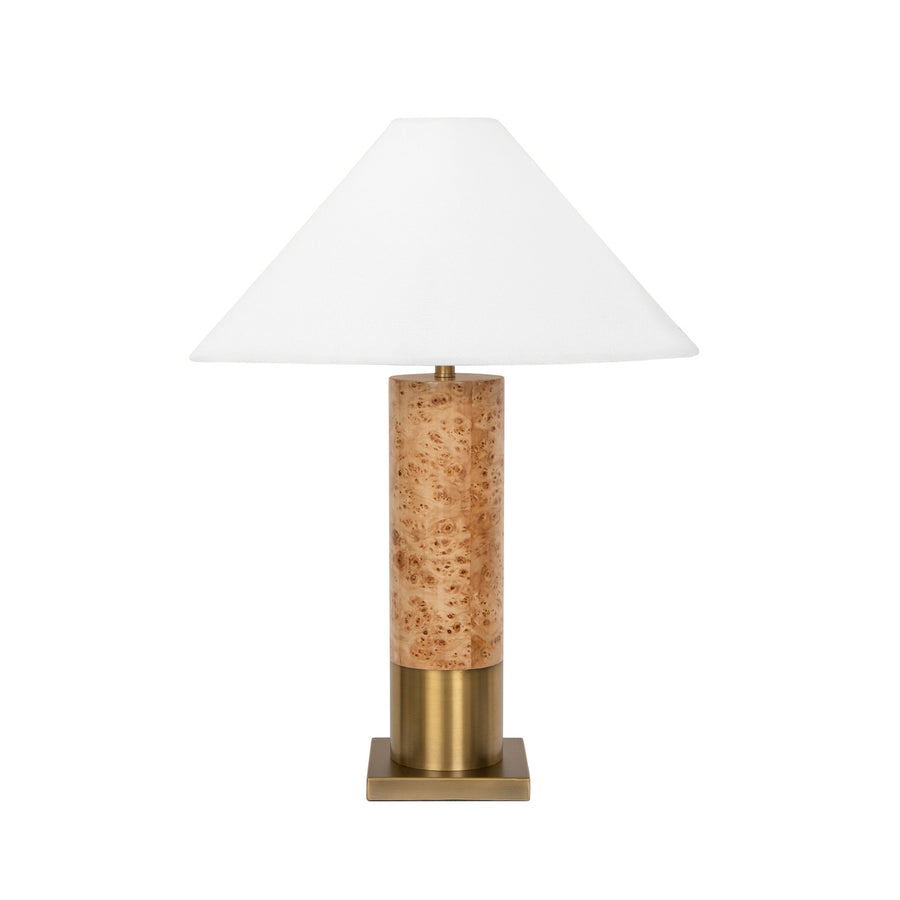 Bishop Table Lamp-Worlds Away-WORLD-BISHOP BW-Table LampsWhite Linen Coolie Shade In Burl Wood-1-France and Son