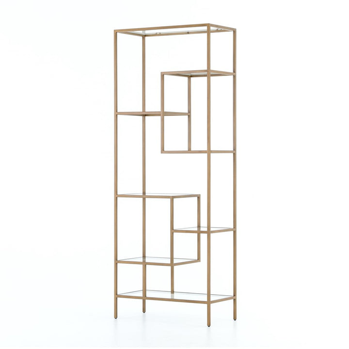 Helena Bookcase-Four Hands-FH-CIRD-5842-Bookcases & Cabinets83"-Antique Brass-Tempered Glass-16-France and Son
