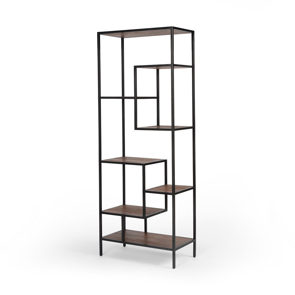 Helena Bookcase-Four Hands-FH-CIRD-58E1-E2-Bookcases & Cabinets83"-Waxed Black-Antique Bleach Sealed Pine-9-France and Son