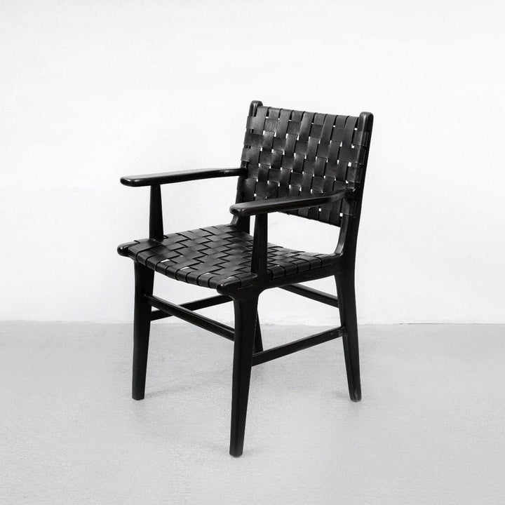 Cahyo Woven Leather Dining Armchair-France & Son-FL1016BLK-Dining ChairsBlack-7-France and Son