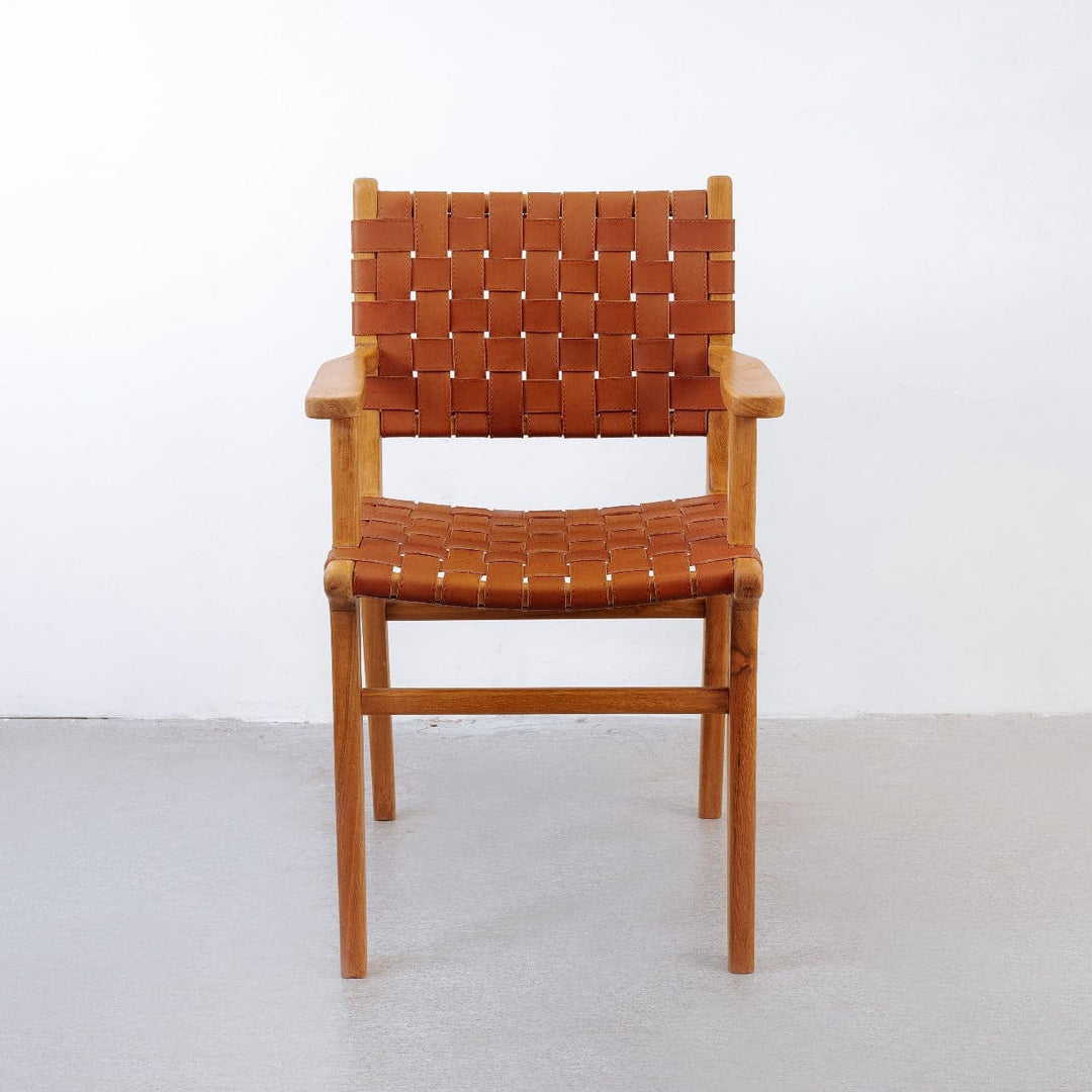 Cahyo Woven Leather Dining Armchair-France & Son-FL1016DBRN-Dining ChairsBrown-6-France and Son