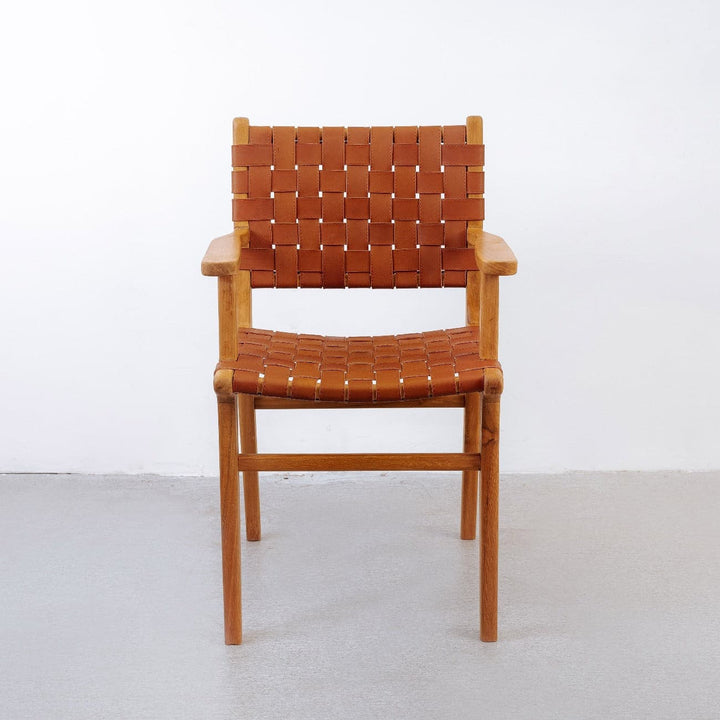Cahyo Woven Leather Dining Armchair-France & Son-FL1016DBRN-Dining ChairsBrown-6-France and Son