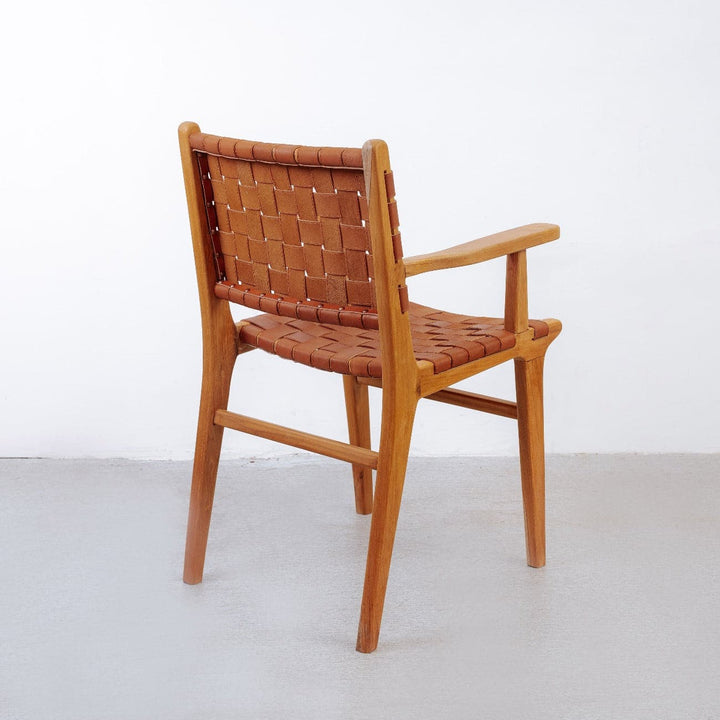 Cahyo Woven Leather Dining Armchair-France & Son-FL1016DBRN-Dining ChairsBrown-2-France and Son