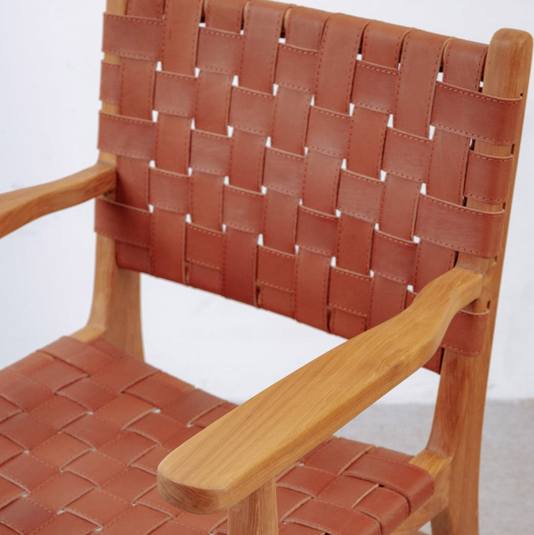 Cahyo Woven Leather Dining Armchair-France & Son-FL1016DBRN-Dining ChairsBrown-4-France and Son