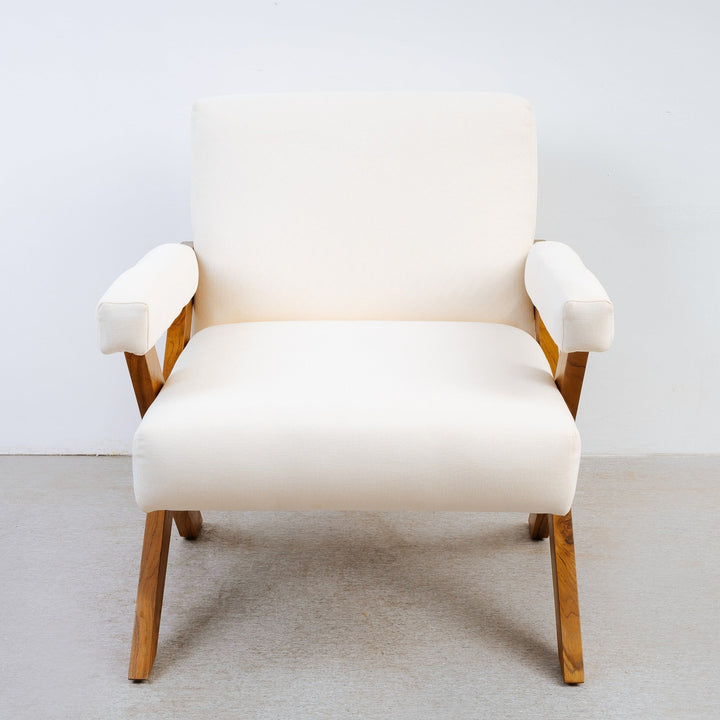 Jeanneret X Upholstered Arm Chair-France & Son-FL1043BGE-Lounge Chairs-3-France and Son