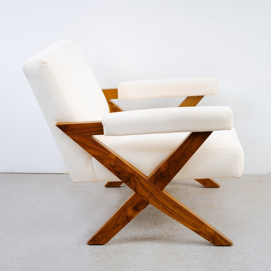 Jeanneret X Upholstered Arm Chair-France & Son-FL1043BGE-Lounge Chairs-2-France and Son