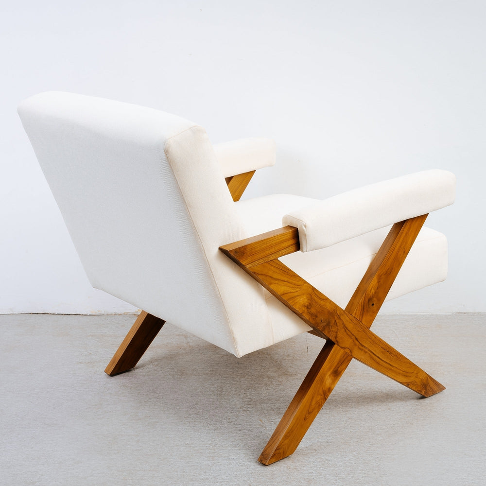 Jeanneret X Upholstered Arm Chair-France & Son-FL1043BGE-Lounge Chairs-4-France and Son