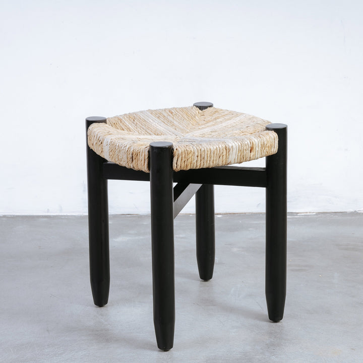 Perriand Teak Woven Stool-France & Son-FL1119BLK-Stools & OttomansBlack-2-France and Son