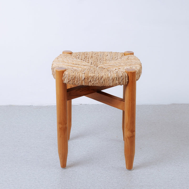 Perriand Teak Woven Stool-France & Son-FL1119IVORY-Stools & OttomansIvory-6-France and Son