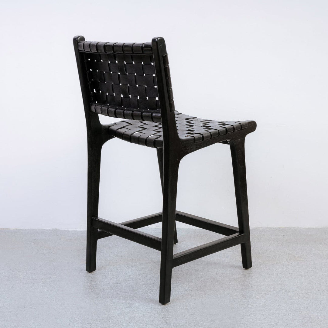 Cahyo Woven Leather Counter Stool-France & Son-FL1136BLK-Bar StoolsBlack-3-France and Son