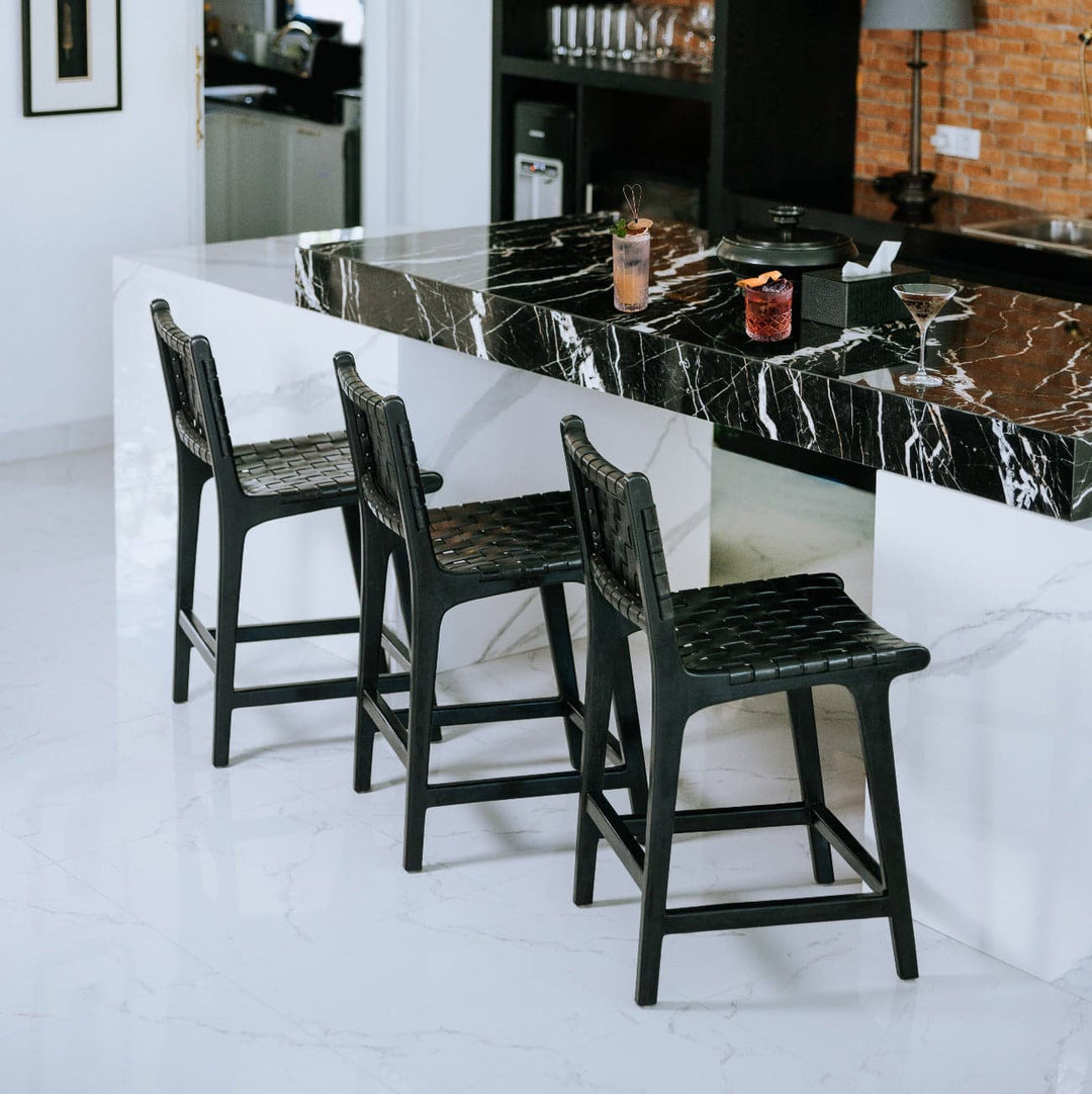 Cahyo Woven Leather Counter Stool-France & Son-FL1136BLK-Bar StoolsBlack-2-France and Son
