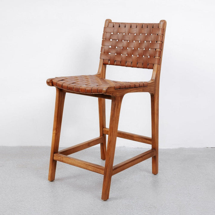 Cahyo Woven Leather Counter Stool-France & Son-FL1136DBRN-Bar StoolsBrown-4-France and Son