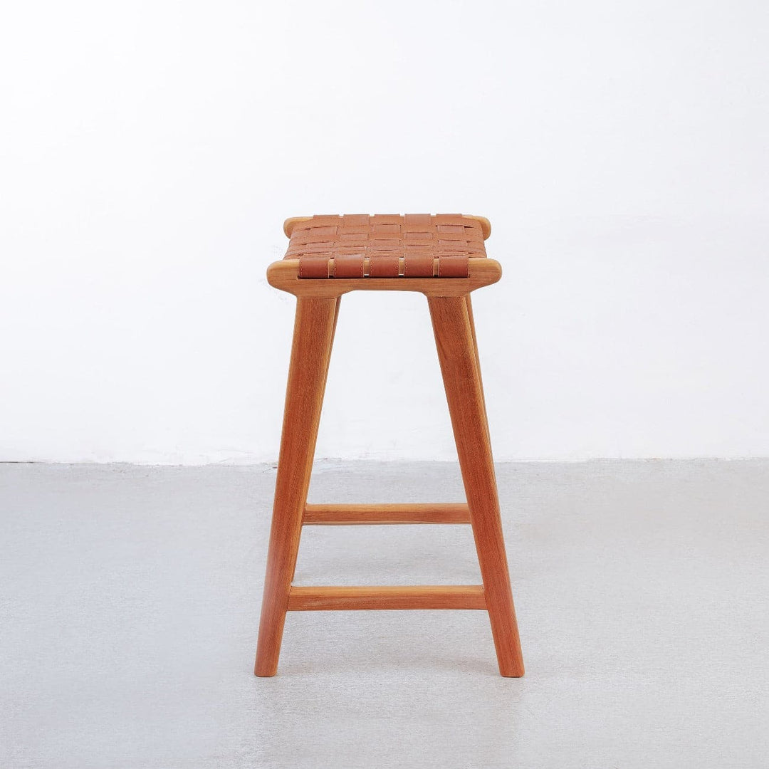 Cahyo Woven Leather Backless Counter Stool-France & Son-FL1137DBRN-Bar StoolsBrown-2-France and Son