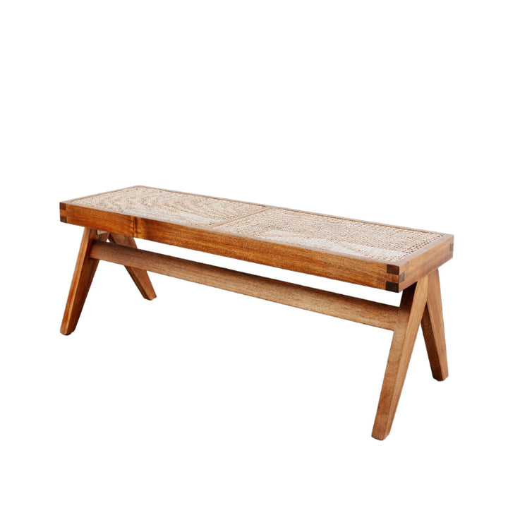 Mid Century Jeanneret Hand Woven Bench - Narrow-France & Son-FL1203NTRL-BenchesNatural-1-France and Son