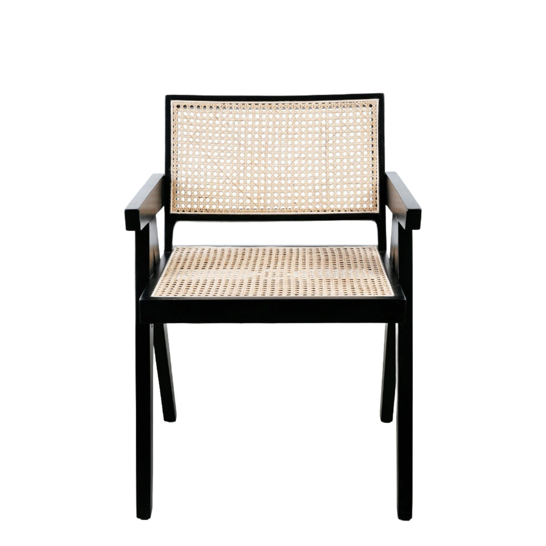 Pierre Jeanneret Hand Caned Armchair - Black-France & Son-FL1316BLK-Dining Chairs-12-France and Son