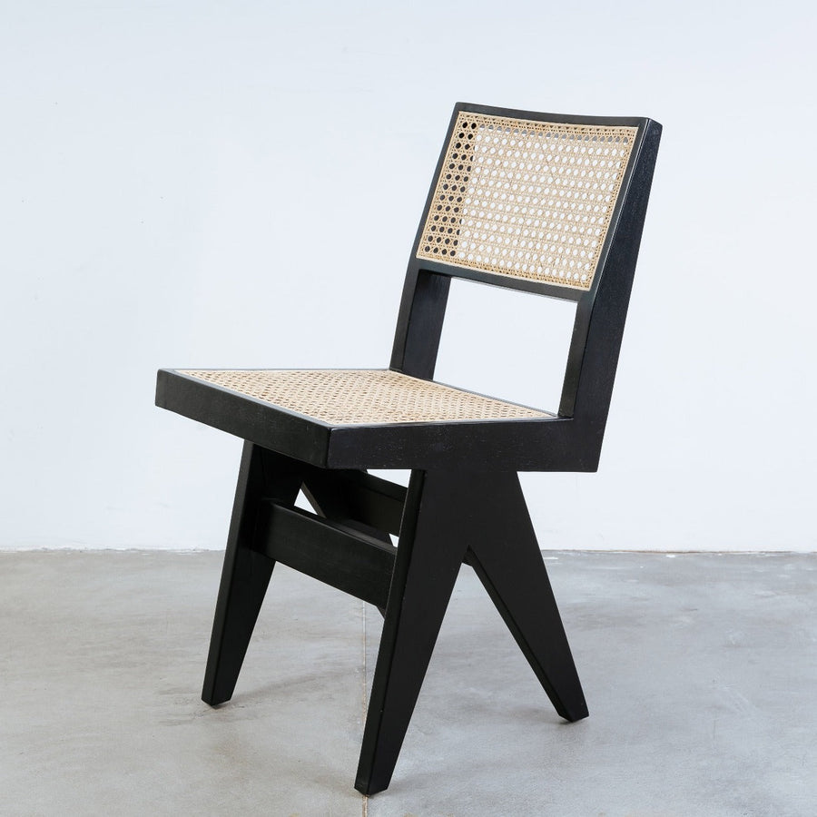 Pierre Jeanneret Hand Caned Side Chair - Black-France & Son-FL1318BLK-Dining ChairsSingle-1-France and Son