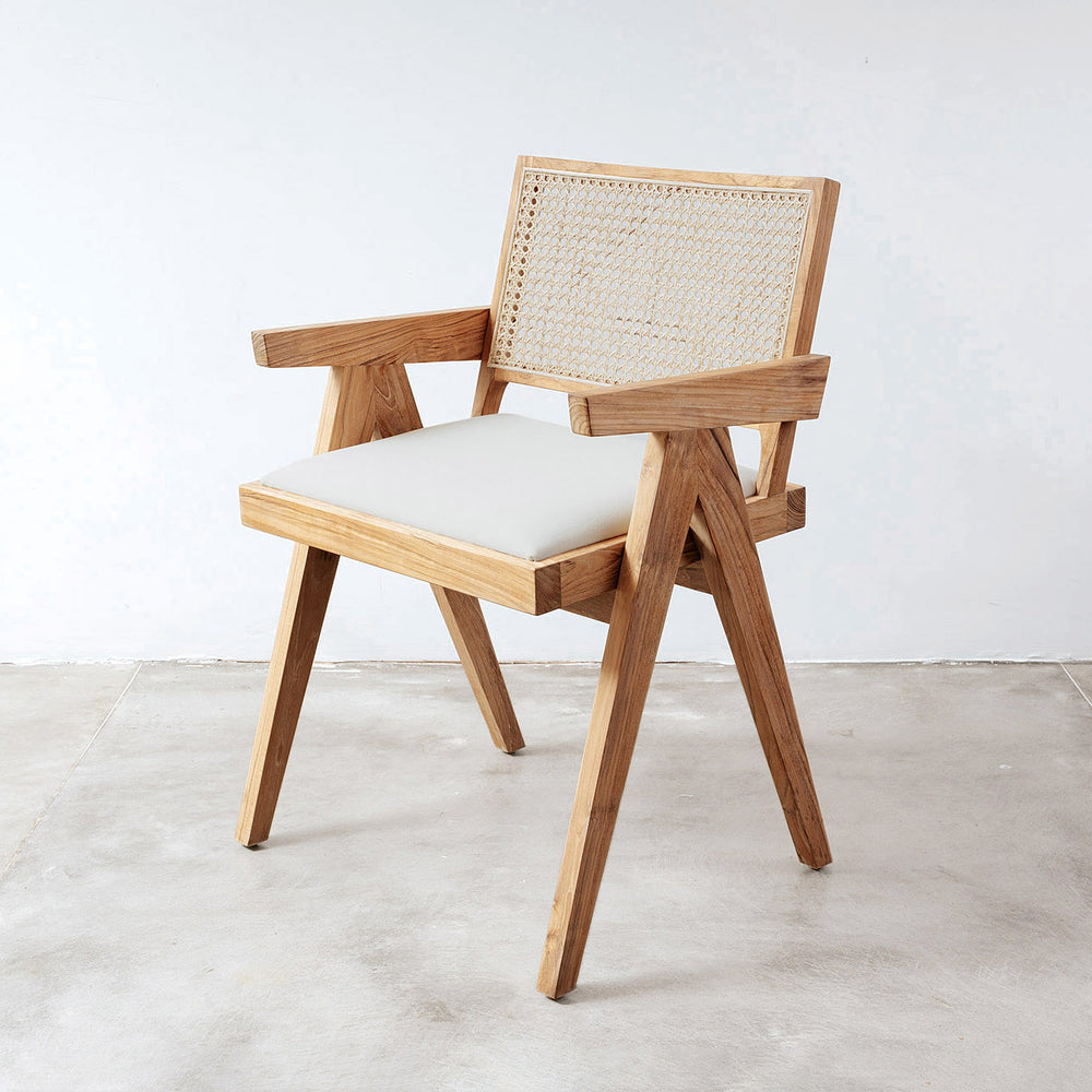 Pierre Jeanneret Dining Armchair with Seat Pad-France & Son-FL1336NTRL-Dining ChairsNatural Teak-Single-1-France and Son