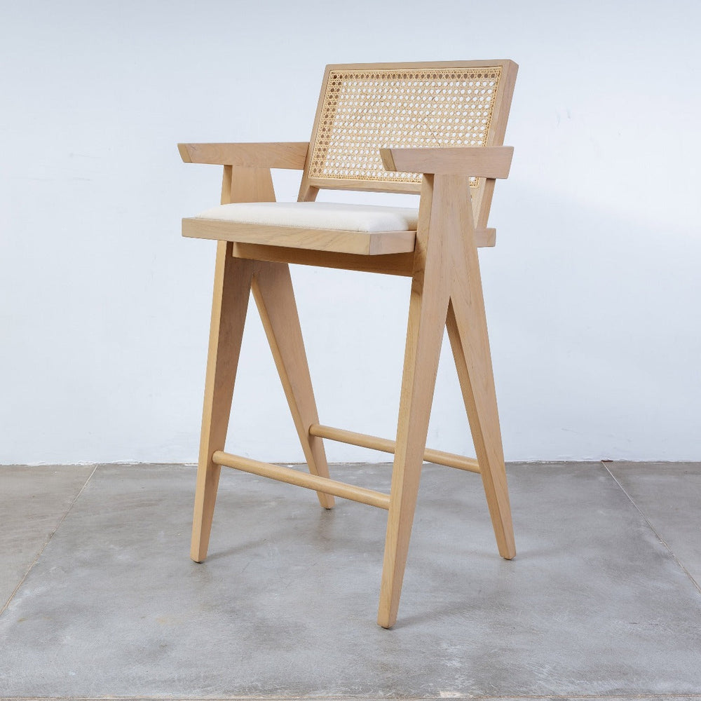 Jeanneret Barstool With Arms and Back - Padded-France & Son-FL1375-Bar StoolsBar Height-1-France and Son