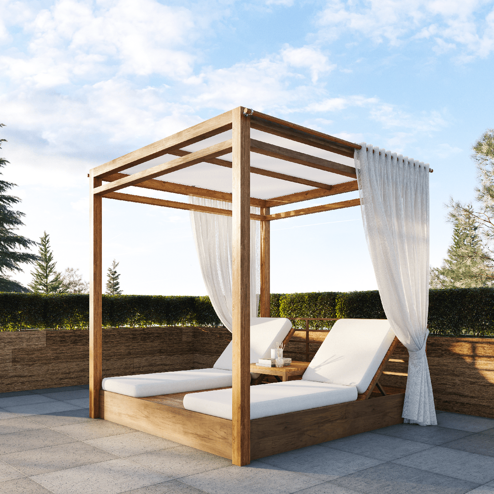 Savannah Teak Twin Outdoor Daybed Canopy Set-France & Son-FL1990-Outdoor Lounge Chairs-2-France and Son