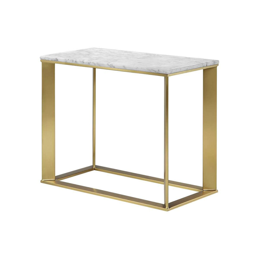 Carrara Marble Farmind Side Table - Rectangle with Brass Frame-France & Son-FV8619WHTGLD-Side Tables-1-France and Son