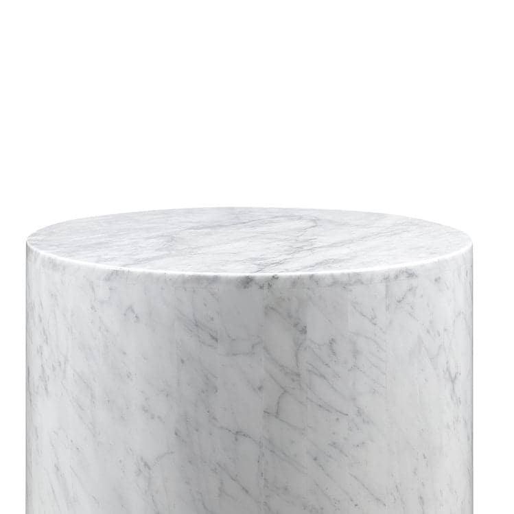 Carrara Marble Drum Side Table - White-France & Son-FVT040WHT-Side Tables-2-France and Son