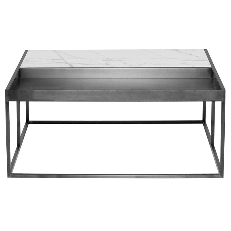 Corbett Coffee Table-Nuevo-NUEVO-HGNA531-Coffee TablesRectangle-White Marble & brushed stainless base-25-France and Son