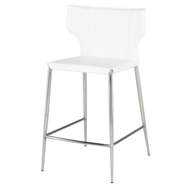 Wayne Counter Stool-Nuevo-NUEVO-HGND146-Bar StoolsBrushed stainless legs-White-34-France and Son