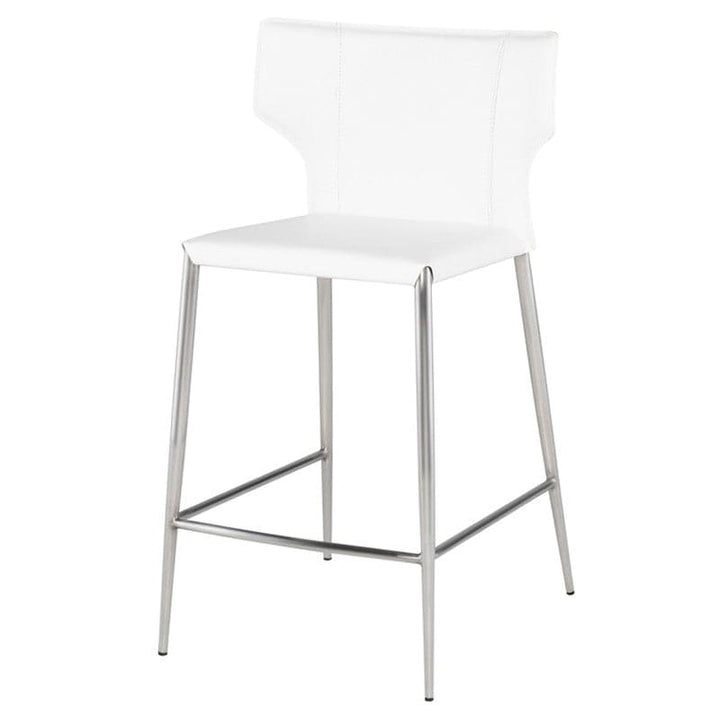 Wayne Counter Stool-Nuevo-NUEVO-HGND146-Bar StoolsBrushed stainless legs-White-34-France and Son