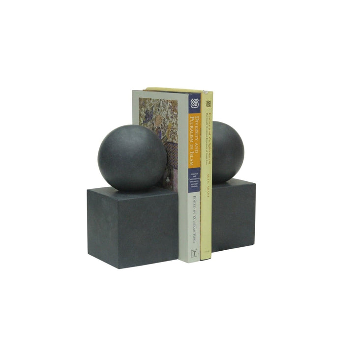 Apollo Collection Honed Finish Ball on Cube Bookends-Marble Crafter-MC-BE54-JB-BookendsJet Black Marble-3-France and Son