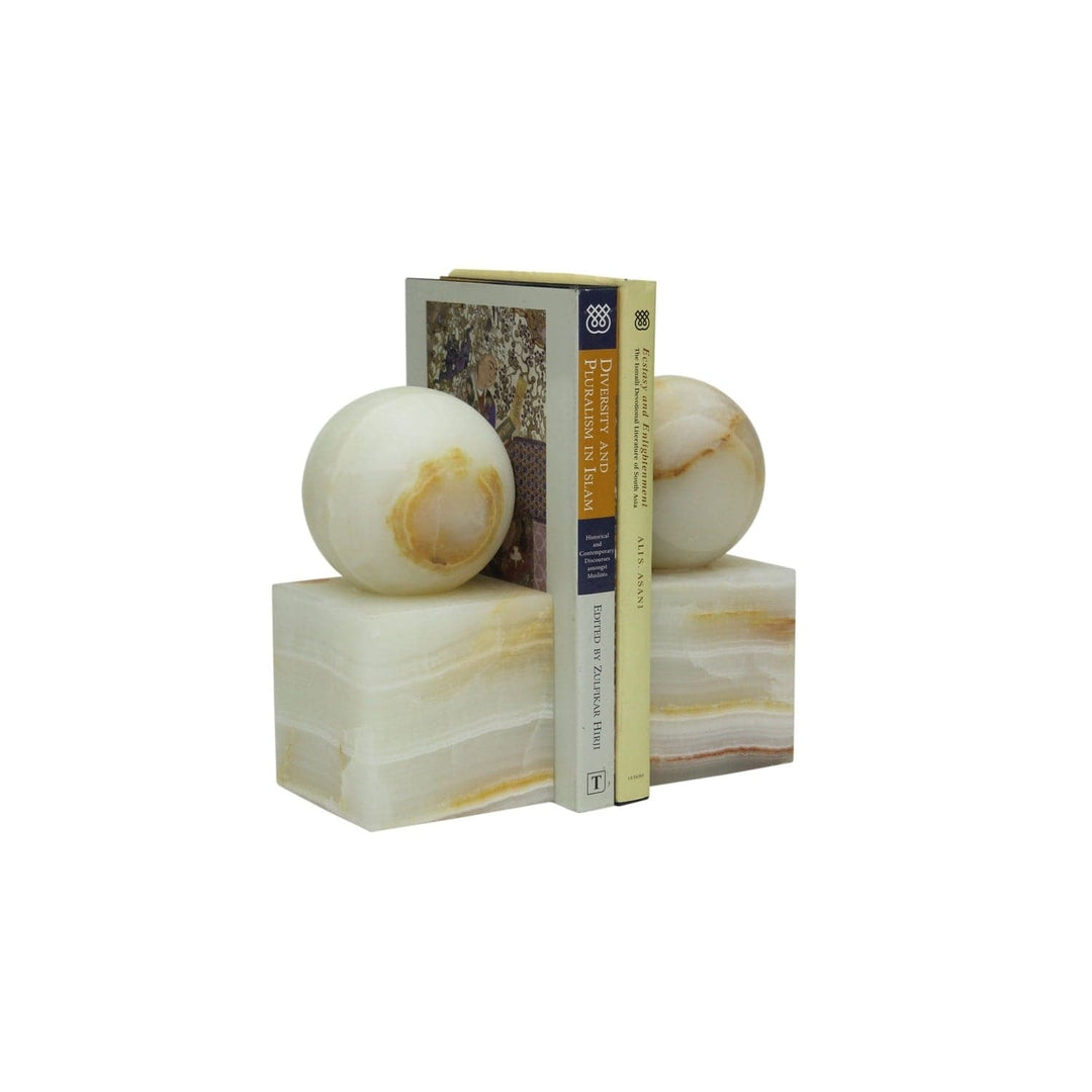Apollo Collection Honed Finish Ball on Cube Bookends-Marble Crafter-MC-BE54-LG-BookendsLight Green Onyx-4-France and Son