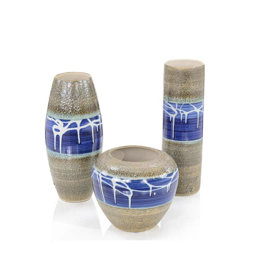 A Set Of Three Blue Dahlia Vases-John Richard-JR-JRA-13065S3-Vases-1-France and Son