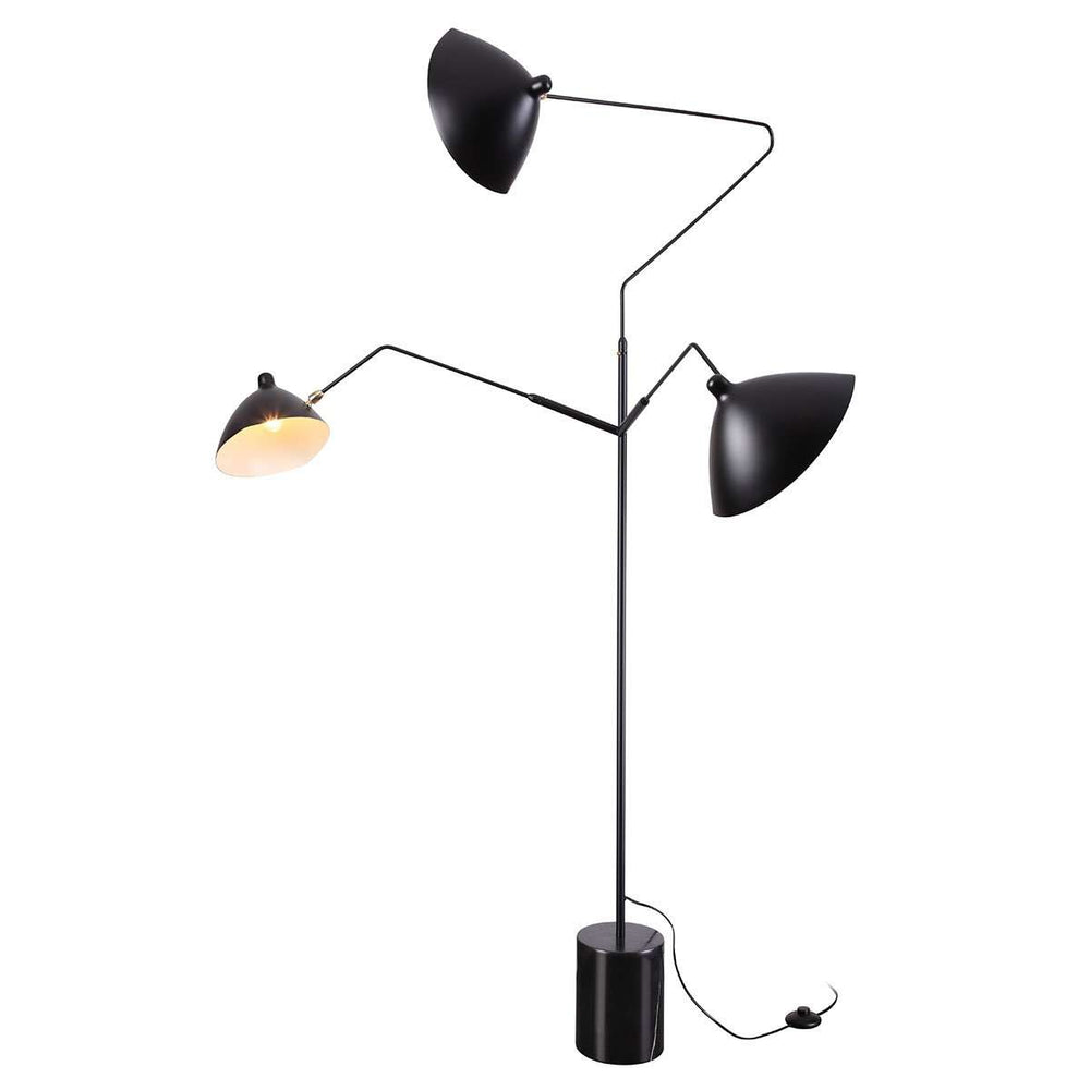 Mid Century Three-Arm MFL-3 Floor Lamp with Marble Base-France & Son-LBF024BLK-Floor Lamps-1-France and Son
