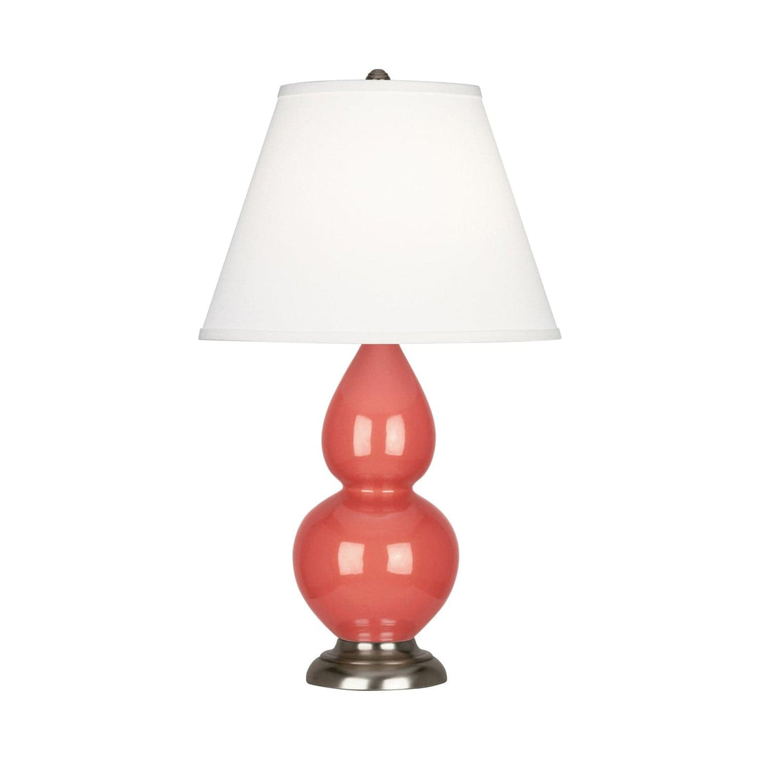 Small Double Gourd Accent Lamp with Lucite Base-Robert Abbey Fine Lighting-ABBEY-ML12X-Table LampsMelon-Pearl Dupioni Fabric Shade / Antique Silver Finished Accents-53-France and Son