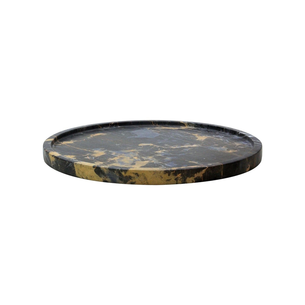 Athena Collection Black & Gold Marble Round Honed Finish Tray 14″-Marble Crafter-MC-PC07-BG-TraysBlack & Gold-1-France and Son