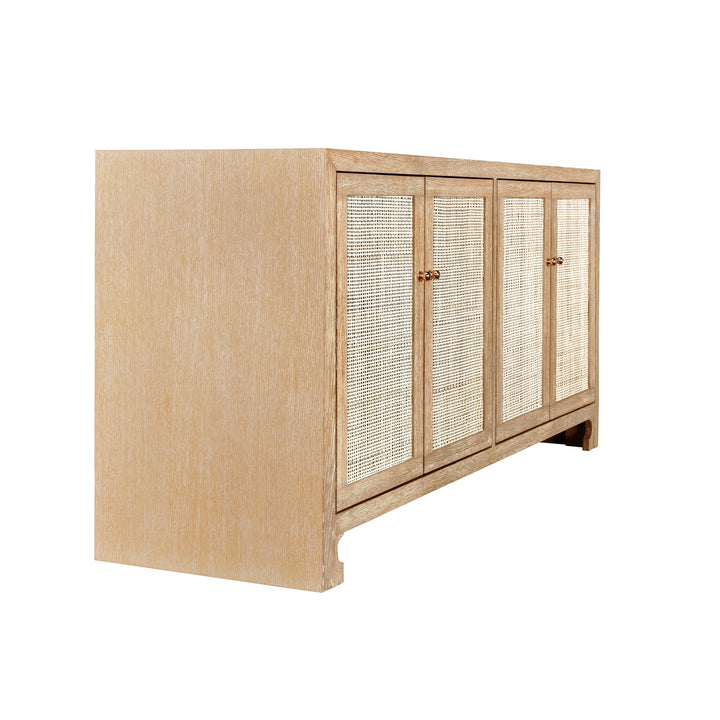 Sofia Cane Cabinet with Brass Hardware-Worlds Away-WORLD-SOFIA GRY-Sideboards & CredenzasGrey Lacquer-11-France and Son