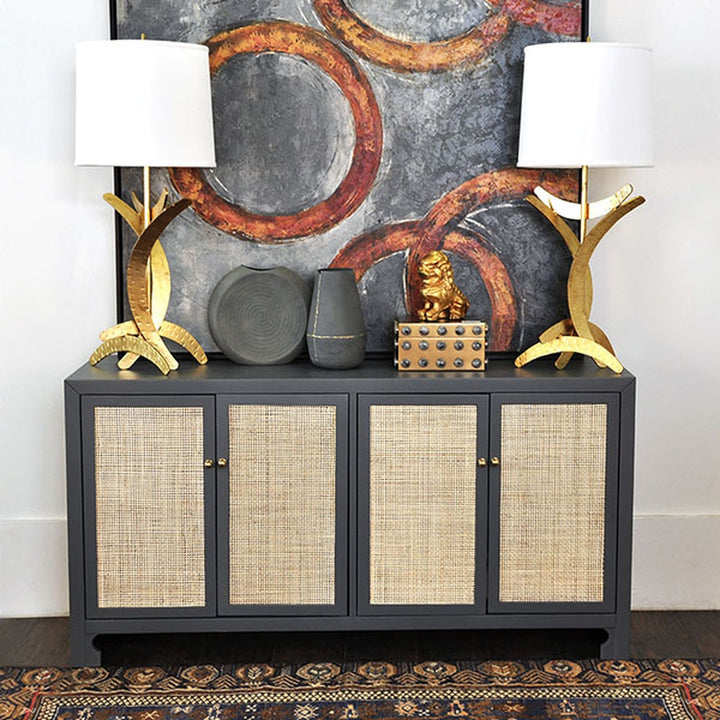 Sofia Cane Cabinet with Brass Hardware-Worlds Away-WORLD-SOFIA GRY-Sideboards & CredenzasGrey Lacquer-2-France and Son
