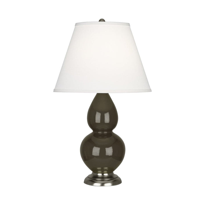 Small Double Gourd Accent Lamp with Lucite Base-Robert Abbey Fine Lighting-ABBEY-TE12X-Table LampsBrown Tea-Pearl Dupioni Fabric Shade / Antique Silver Finished Accents-57-France and Son