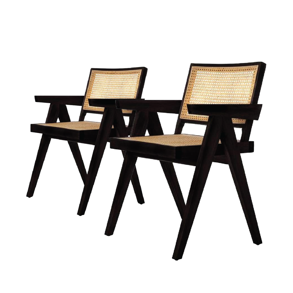 Mid Century Jeanneret Armchair Set - Black-France & Son-FL1316BLK-2pc-Dining ChairsSet of 2-1-France and Son