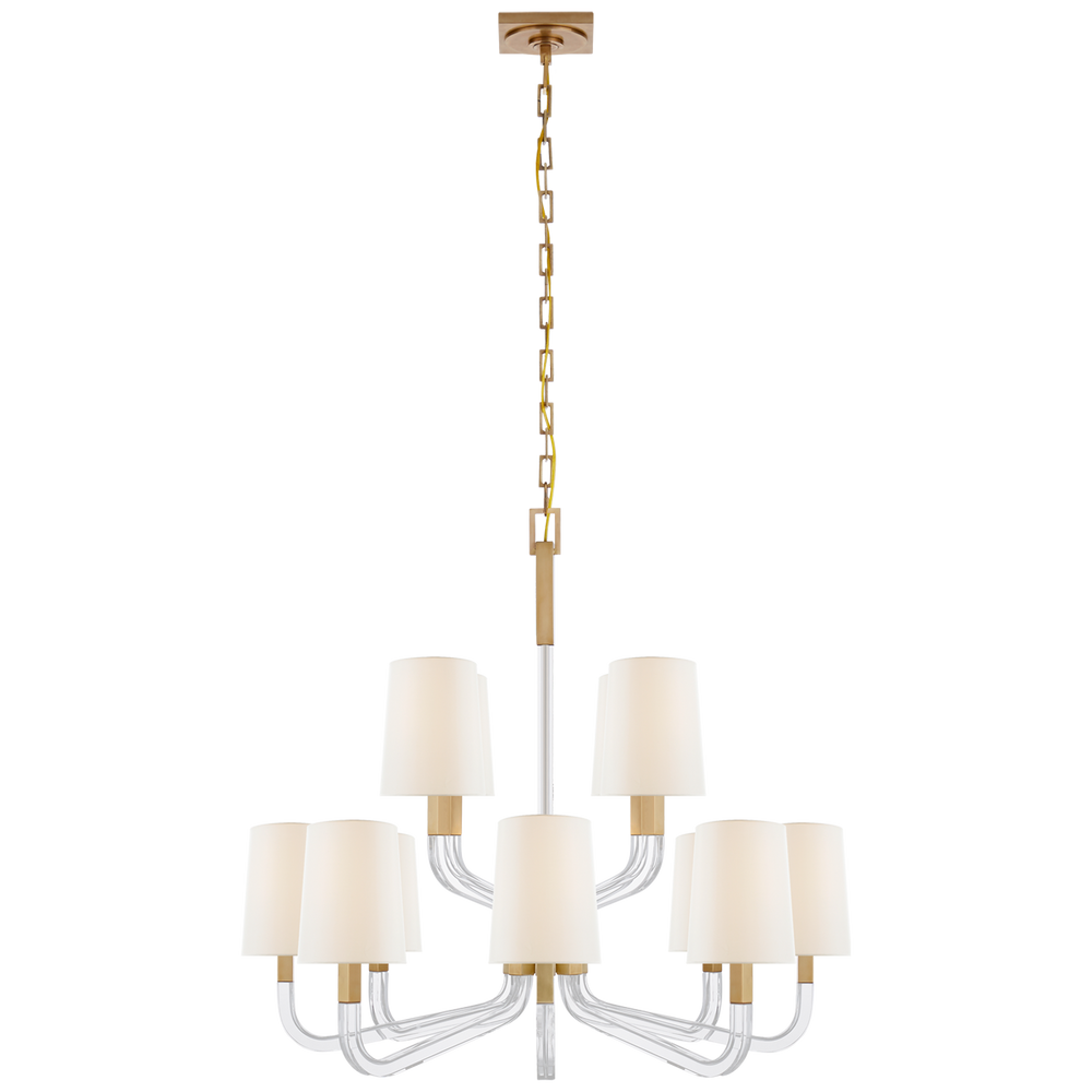Raiden Two Tier Chandelier-Visual Comfort-VISUAL-CHC 5903AB/CG-L-ChandeliersMedium-Antique-Burnished Brass and Crystal-Linen-2-France and Son
