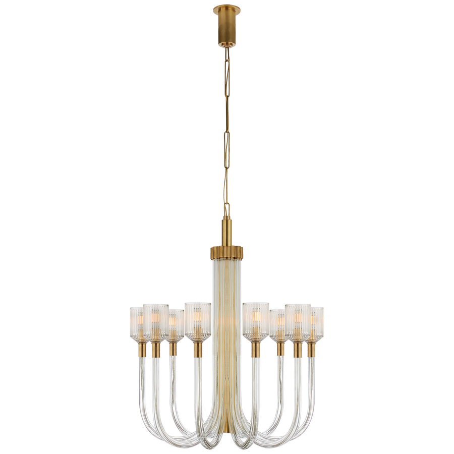 Raquel Medium Single Tier Chandelier-Visual Comfort-VISUAL-KW 5401CRB/AB-ChandeliersClear Ribbed Glass and Brass-1-France and Son