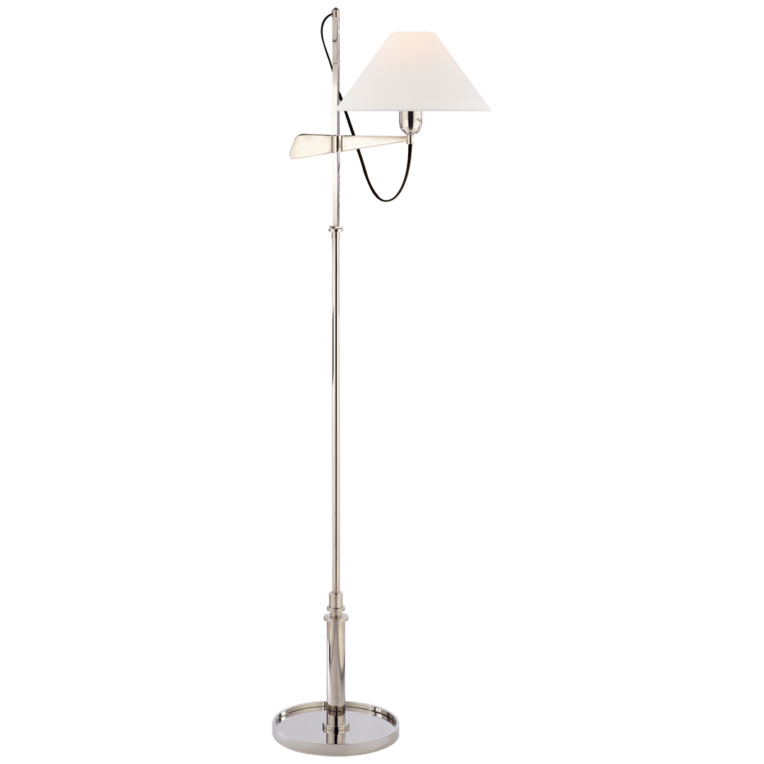 Harris Bridge Arm Floor Lamp-Visual Comfort-VISUAL-SP 1505PN-L-Floor LampsPolished Nickel-Linen Shade-1-France and Son