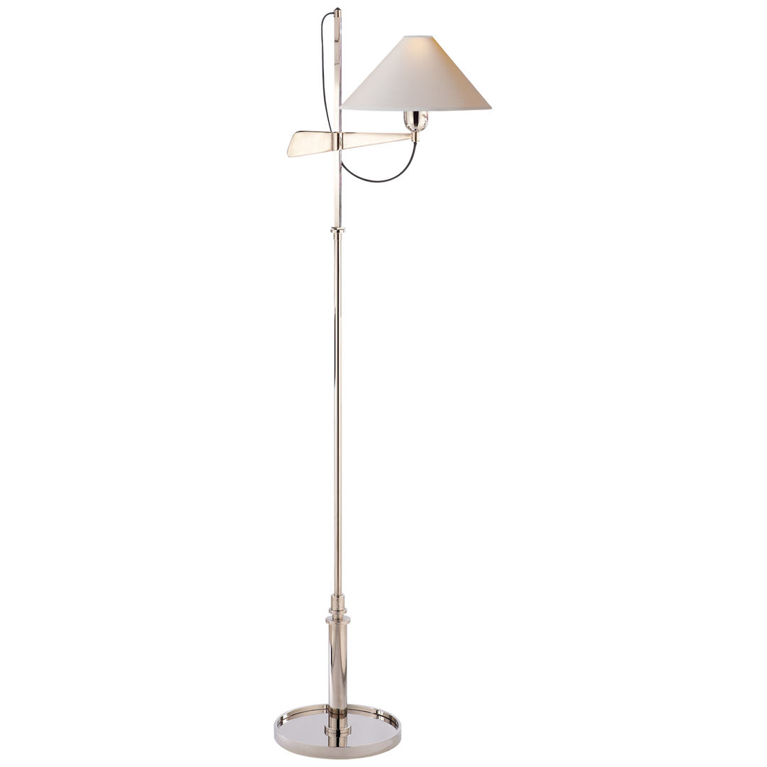 Harris Bridge Arm Floor Lamp-Visual Comfort-VISUAL-SP 1505PN-NP-Floor LampsPolished Nickel-Natural Paper Shade-4-France and Son