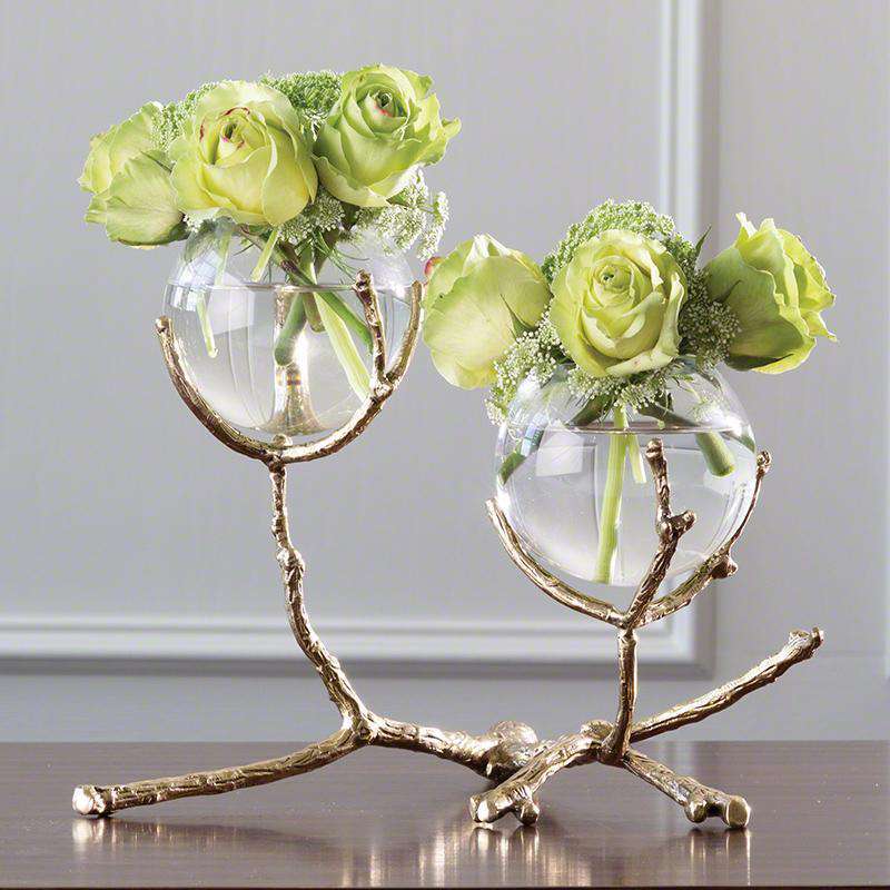 Twig Vase Holder-Brass-Global Views-GVSA-9.92655-DecorTwig Double Vase Holder-Brass-2-France and Son