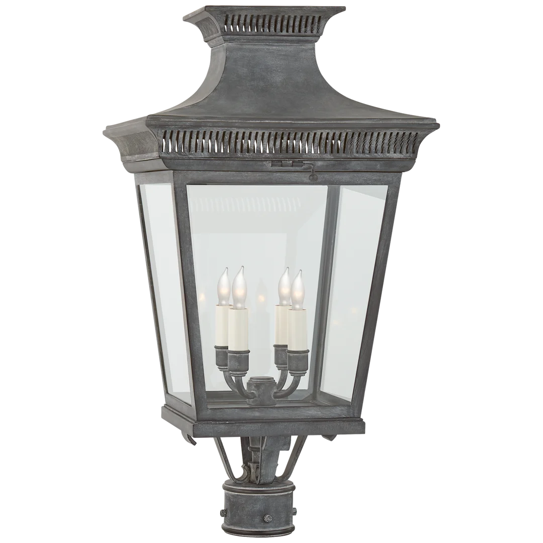 Elsie Medium Post Lantern-Visual Comfort-VISUAL-CHO 7055WZ-CG-Outdoor PendantsWeathered Zinc-Clear Glass-2-France and Son