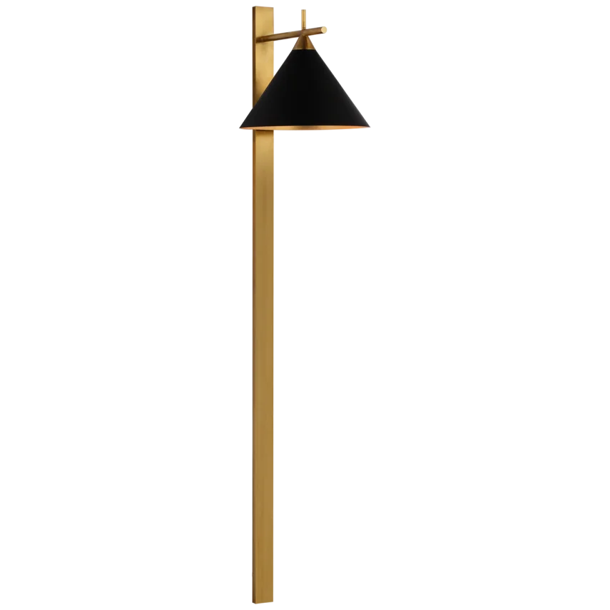Clera 56" Statement Sconce-Visual Comfort-VISUAL-KW 2412AB-BLK-Outdoor Post LanternsAntique-Burnished Brass-Matte Black Shade-1-France and Son
