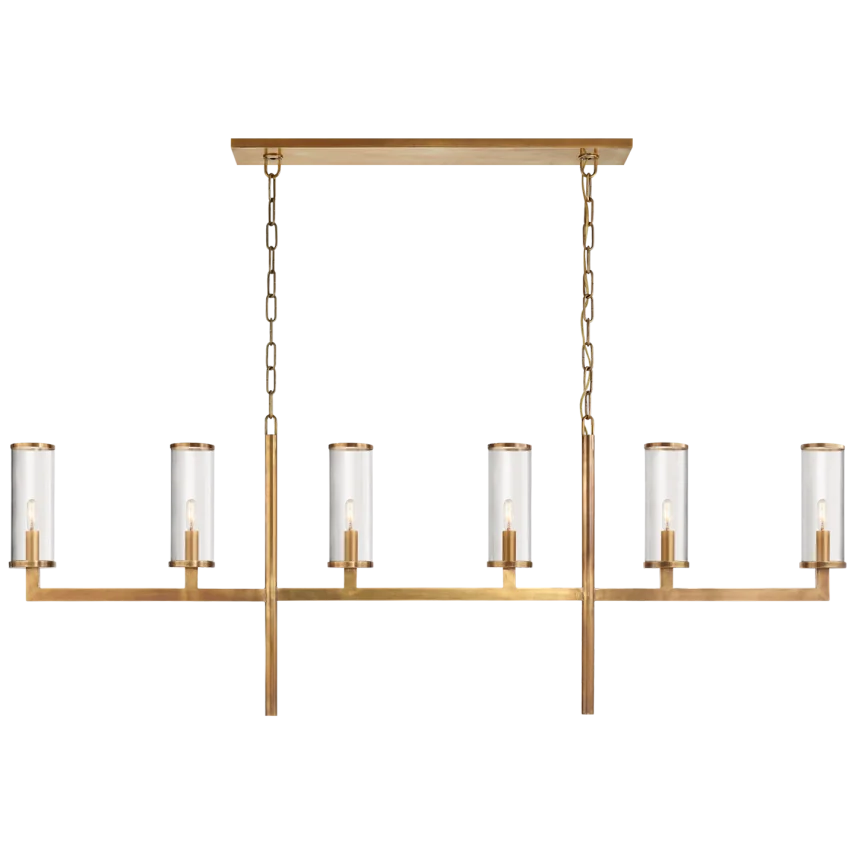 Limo Large Linear Chandelier With Clear Glass Shade-Visual Comfort-VISUAL-KW 5203AB-CG-ChandeliersAntique-Burnished Brass-Clear Glass-1-France and Son