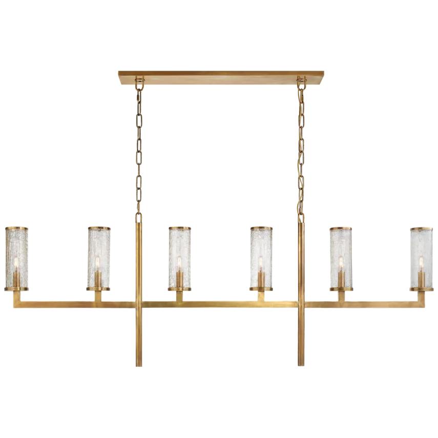 Limo Large Linear Chandelier With Clear Glass Shade-Visual Comfort-VISUAL-KW 5203AB-CRG-ChandeliersAntique-Burnished Brass-Crackle Glass-2-France and Son
